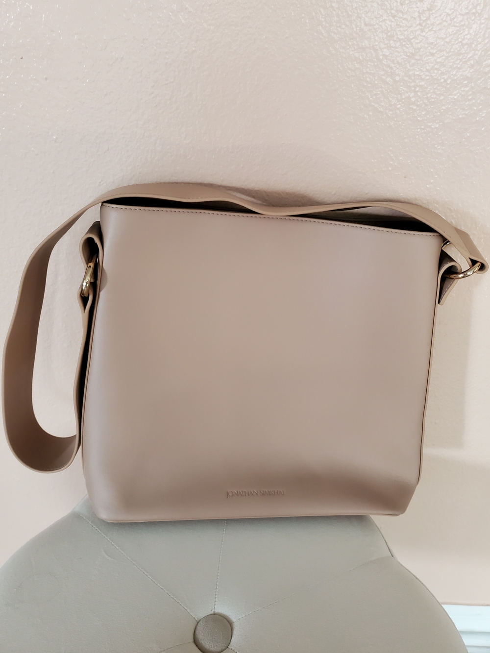 Jonathan Simkhai Beige Leather Shoulder Bucket Bag Gold Hardware